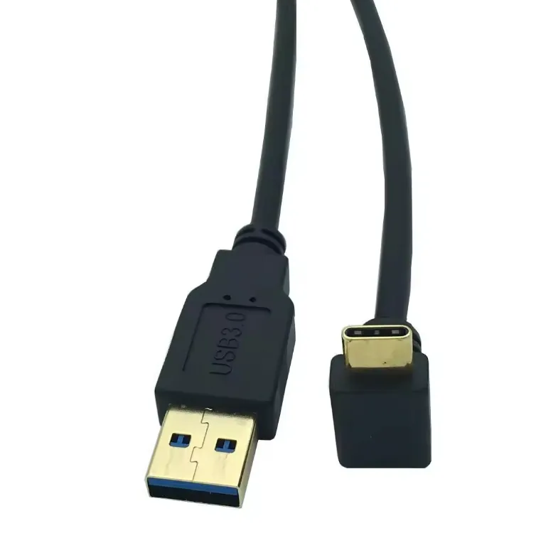 2024 Best Selling 1M Gold Plated Usb A 3.0 Male To Usb Type C 90 Degree Right Angle Male Data Charging Cable For Mobile Phones