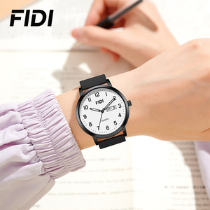 Reloj de Cuarzo para Estudiantes FIDI con Correa de Silicona y Cuero, Resistente al Agua 3ATM, con Visualización de Fecha, Estilo Minimalista e Informal para Adolescentes - Product Image 4