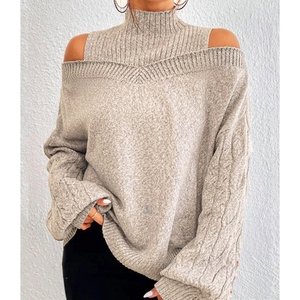 Nouveau pull ample sans bretelles à col mi-haut pour femme, tendance - Product Image 5