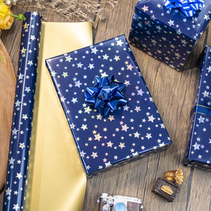 Blue Stars Pattern Gift <b>Wrap</b> <b>Paper</b> <b>Roll</b> 80GSM Metallized Coated Double Side Waterproof for Gift & Craft Packaging - Product Image 1