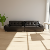 Canapé convertible en cuir véritable VONLIVA pour salon, style moderne en forme de L, canapé d'appartement entièrement noir, design nordique