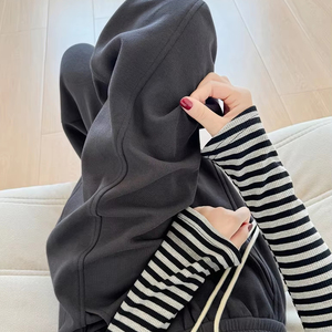 <span class=keywords><strong>Pantaloni</strong></span> <span class=keywords><strong>sportivi</strong></span> americani Casual da <span class=keywords><strong>donna</strong></span> autunno inverno nuovi <span class=keywords><strong>pantaloni</strong></span> della tuta larghi dritti a gamba larga a metà pigra foderata in pile - Product Image 2