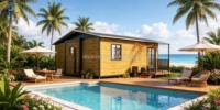 Maison conteneur personnalisable d'usine, maison modulaire avec balcon, 1 chambre, 1 séjour, 1 cuisine, 1 salle de bain, cabane préfabriquée pour glamping