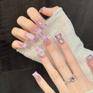 Lot de 10 <span class=keywords><strong>faux</strong></span> <span class=keywords><strong>ongles</strong></span> bleus style baroque français, faits à la main, à presser, vintage, ornés, avec logo personnalisé - Product Image 5