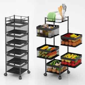 Kitchen Foldable Modern Rotating Multi-tier Metal <b>Storage</b> Rack with Wheels for Fruit and <b>Vegetable</b> - Product Image 1