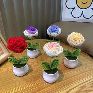 Bouquet de fleurs artificielles tissées à la main en laine, crochetsées, lys de la <span class=keywords><strong>vallée</strong></span> et tournesol en pot, décoration d'intérieur, cadeau - Product Image 2