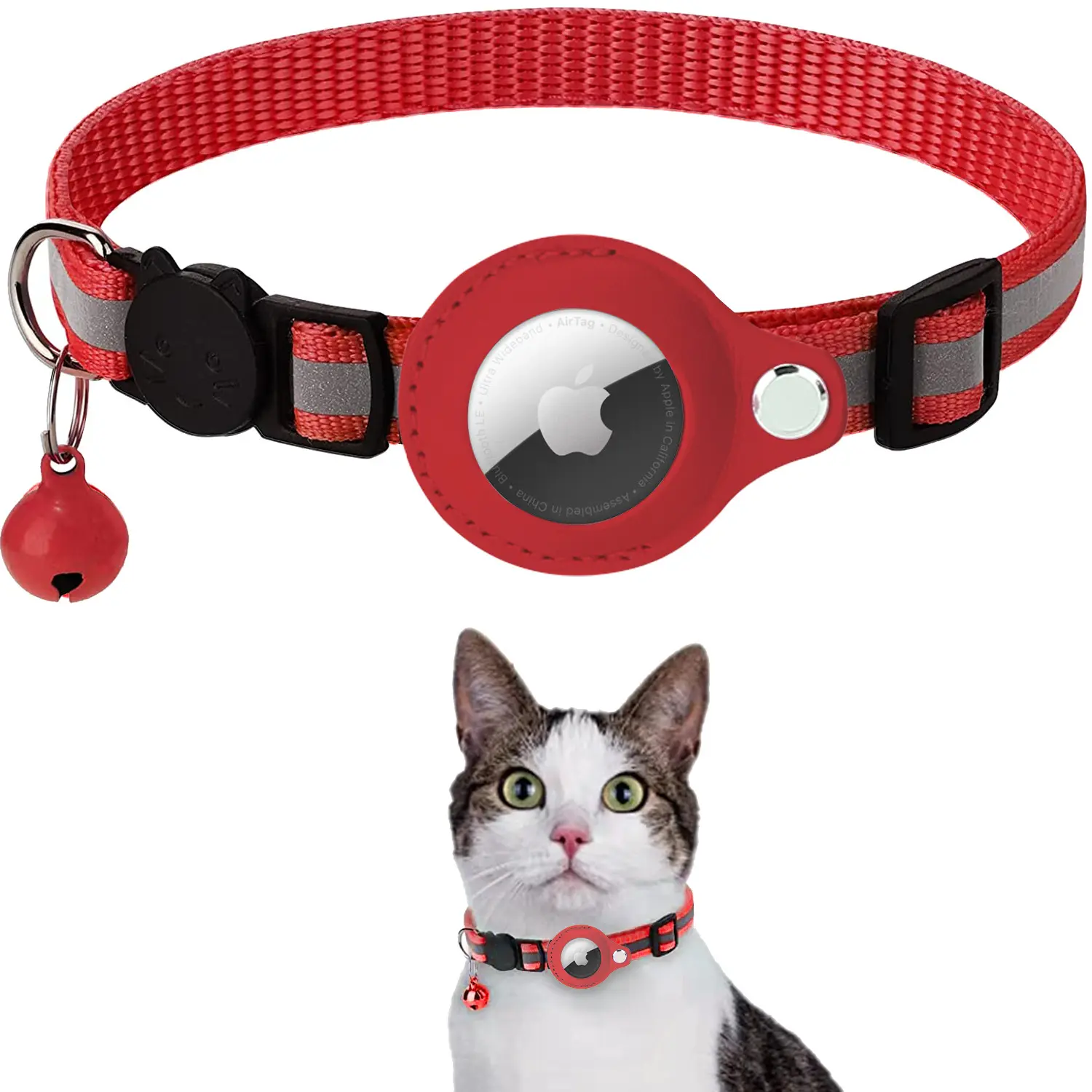 Luxury Hot Sales Adjustable Cat Collar Reflective Wholesale Soft Nylon Airtag Pet Cat Collar with Bell for Small Dog Walking