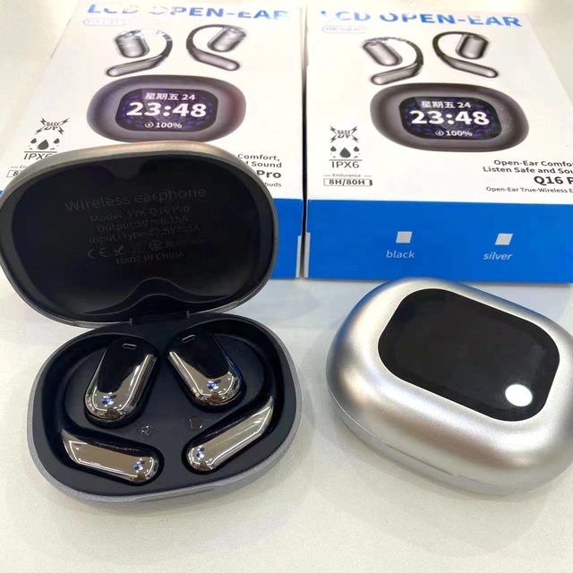 TWS Earphones With LCD Screen Ear Hook Wireless Earbuds Long Battery Life Sport Headphones Q16pro Gaming In-ear Headphones