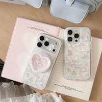 Coque Double Couche Magnétique avec Support Intégré Motif Floral Ours Lapin Mignon pour iPhone 17 Pro Max, iPhone 16, iPhone 15