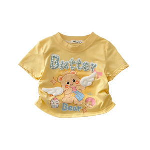 Snail Bobo Girls Summer Short Sleeve Top Butter Bear Print Lace Trim Breathable T-Shirt - Product Image 5