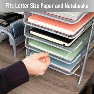 Metal Desk Organizer with 5 Sliding Trays for Letters and <b>Files</b> Holder 5 Tier Paper Tray Desktop <b>File</b> Storage Office Silver - Product Image 5