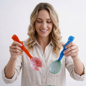 Premium Quality Handmade Resin <b>Salad</b> <b>Tools</b> Server Set Spoon Stylish Aqua Swirl Marble Texture Dishwasher Safe - Product Image 1
