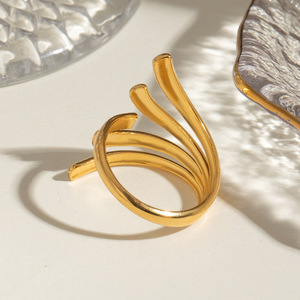 Geometric Wave <b>Open</b> <b>Ring</b> 18k Gold Plated Stainless Steel Unisex Fashion Jewelry Gift - Product Image 3