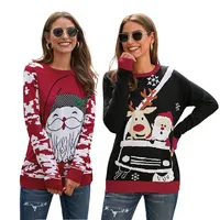 Baju Musim Dingin Sweater Wanita, Pakaian Musim Dingin Motif Rusa Merah, Pullover Rajut, Sweater Natal Jelek