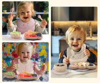 Ensemble d'Assiettes pour Bébés en Silicone sans BPA, de Qualité Alimentaire, Personnalisé, à Compartiments, avec Design Bambou, pour Tout-petits