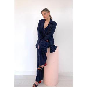 Conjunto de Chaqueta y Pantalones a Rayas Azul Marino para Mujer - Monos y Trajes de una Pieza al por Mayor - Product Image 4