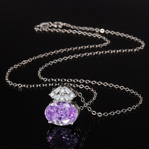 Latest Trending Jewelry <b>Copper</b> 10*12mm Oval Cut Cubic Zirconia Purple Pendant <b>Necklace</b> Rings Jewellery Set For Women - Product Image 4