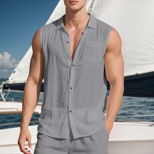 Nouveau T-shirt d'été TUME en lin pour homme, style européen et américain, décontracté, sans manches, séchage rapide, respirant, coupe classique - Product Image 4