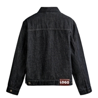Veste en jean noire pour homme, personnalisable avec logo, OEM, style vintage délavé, avec double poche poitrine et écusson arrière, vente en gros