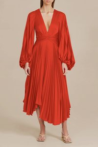 Vente en gros de jolies femmes design fashional robe plissée élégante et modeste grande taille en satin de polyester rouge pour femmes - Product Image 3