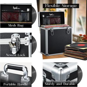 Boîte de rangement pour disques vinyles en aluminium avec fermeture à clé, étanche à la poussière et à l'eau, capacité de 30 à 50 LP (7/10/12 pouces), organiseur d'albums portable - Product Image 5