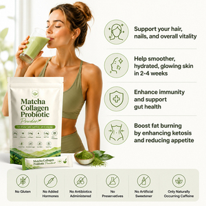 Latte au matcha beauté et protéines pour femmes - Contient du collagène, des probiotiques, de l'huile MCT, des vitamines, aide à nourrir les cheveux, la peau et les ongles - Product Image 2