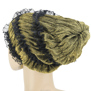 Nouvel ensemble écharpe longue plissée unie en dentelle écologique <span class=keywords><strong>et</strong></span> chapeau bob élastique assorti, respirant, pour <span class=keywords><strong>femme</strong></span>, style hijab musulman, collection automne - Product Image 2