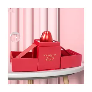 AM-PFG11 Ammy valentines day gift metal gold rose flower jewelry box Automatic lifting rose mothers day gift boxes for present