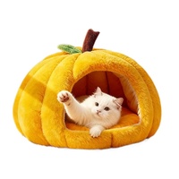 Coussin pour animaux de compagnie semi-fermé chaud pour l'automne et l'hiver, en forme de citrouille, rembourré en coton PP, amovible et lavable, pour l'extérieur