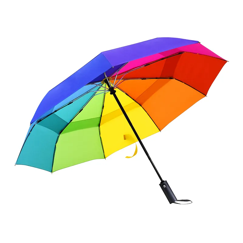 Parapluie automatique de voyage compact et personnalisé avec impression de logo parapluie arc-en-ciel conception 3 parapluie pliant de grande taille