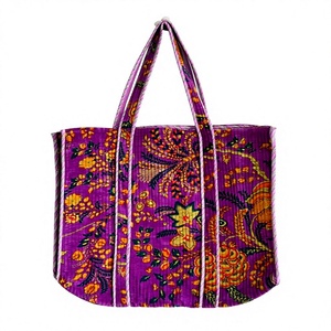Purple Floral Quilted Boho Floral Shoulder <b>Tote</b> <b>Bag</b> <b>Vintage</b> Printed Cotton Daily Use - Product Image 3
