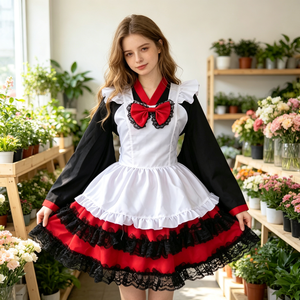 Vestido de cosplay gótico Lolita de mayoraña al por mayor, negro y rojo, <span class=keywords><strong>con</strong></span> mangas tipo <span class=keywords><strong>kimono</strong></span>, tallas personalizadas para Halloween y Comic <span class=keywords><strong>Con</strong></span> - Product Image 3