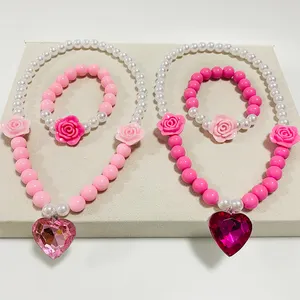 In Stock Fashion Flower Shape Charm Children Beaded Necklace Bracelet Jewelry Set