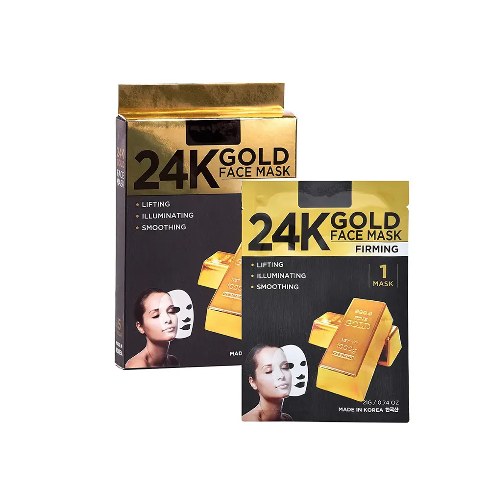 Private Label Falten reduzieren Feine Linien Anti-Aging 24K Gold straffende Blatt Gesichts maske