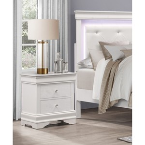 Comodino dal Design Tradizionale con 2 Cassetti, Finitura Bianca Effetto Coccodrillo in Finto Cuoio, Arredamento Camera da Letto in Legno - Product Image 5