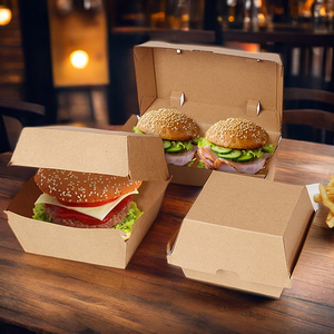 Tại Gói Bền Và Thân Thiện Với Môi Cá Nhân Takeaway Giấy Thủ Công Burger Hộp Bánh Hamburger Gói Mía Burger Container - Product Image 4