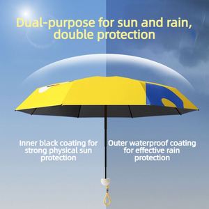 Parapluie de poche portable personnalisé en usine, 8 baleines, 5 plis, en vinyle anti-UV, avec motif de dessin animé mignon et sangle en silicone, pour femmes, filles, garçons, enfants, cadeau de voyage - Product Image 3