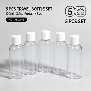 พร้อมจัดส่งขวด PET ใสทรงกลมขนาด 100 มล. พร้อมฝาจุกสีขาว ขนาด 3.4 ออนซ์ ภาชนะแบบเติมได้สำหรับโลชั่นและโทนเนอร์ - Product Image 1