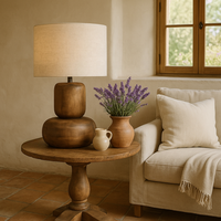 Lampe de table en bois artisanale, abat-jour en lin rustique vintage, lampe de chevet pour hôtel, chambre à coucher, villa, salon