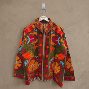 Velvet Stand Collar <b>Vintage</b> Floral Pattern <b>Bomber</b> <b>Jacket</b> Embroidered Eyes Full Sleeve Eco-Friendly Cotton Lining Woven Finished - Product Image 3
