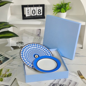 Juego de Platos de Porcelana de Hueso de Alta Calidad, Ecológico y de Lujo, Estilo Europeo, Azul con Diseño de Plantas, Viene con Caja de Regalo - Product Image 1