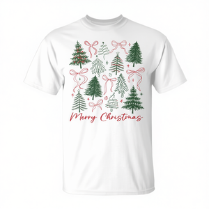 T-shirt avec nœud en forme de sapin de Noël, design rose et vert, chemise de fête pour femme - Product Image 2