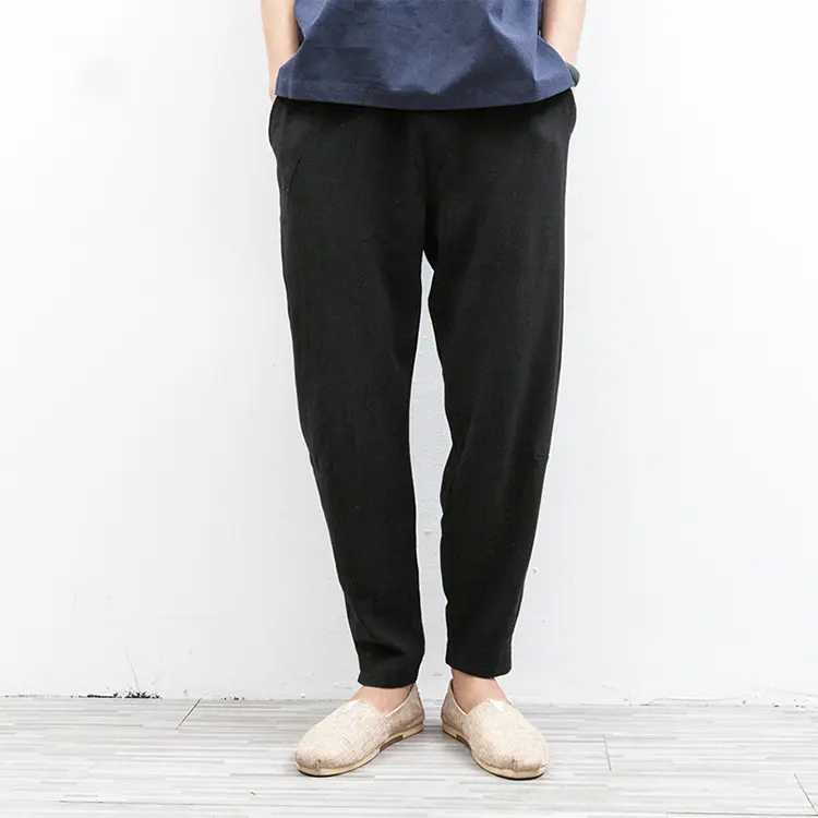 Yaz yeni moda tipi keten uzun gevşek büyük boy düz pantolon organik pamuk erkek pantolon