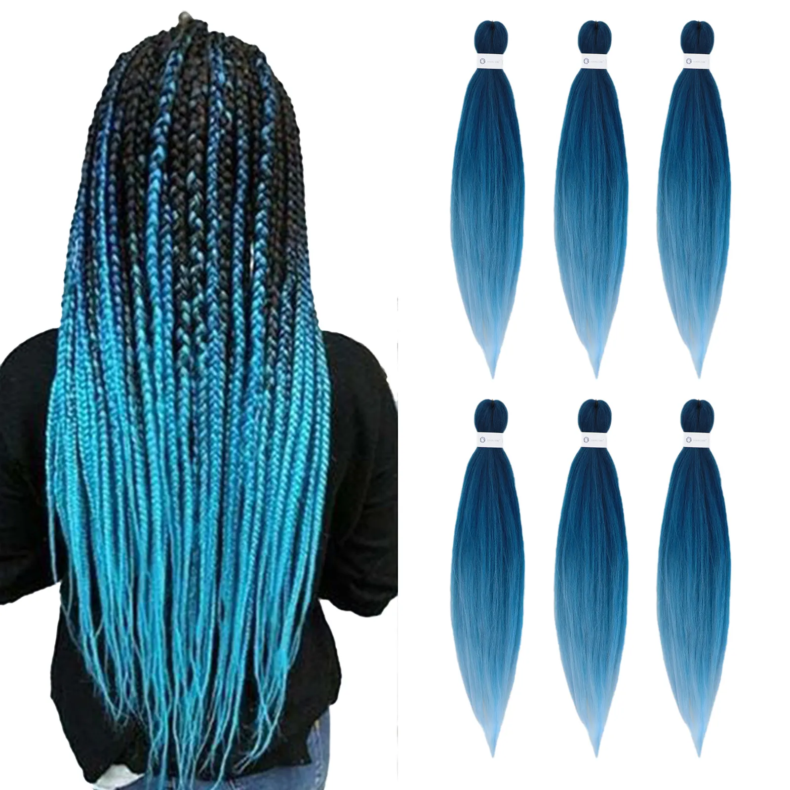 OEM/ODM Blue Ombre Color Glowing for Synthetic Hair Extension Pre Stretched Braiding Hair Jumbo Braiding Hair Wholesale