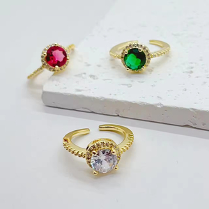High Quality Classic Round Colorful Stone <b>Rings</b> for Women Crystal Zircon Micro Paved Wedding Band Engagement Jewelry Gift - Product Image 1