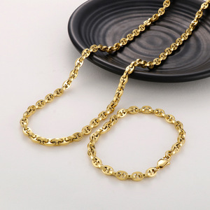 Conjunto de Collar y Pulsera Deportivo Personalizado para Mujer, de Acero Inoxidable con Cadena de Bambú, Diseño de Nariz de Cerdo, Chapado en Oro Real de 18K - Product Image 3