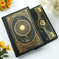 Journal de haute qualité avec design doré estampé, format A5, couverture rigide en cuir PU noir avec bordure dorée