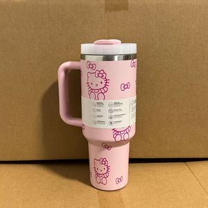 Gobelet de voyage isotherme en acier inoxydable de luxe de 40 oz avec poignée et paille, motif chat de dessin animé, idéal comme cadeau - Product Image 1