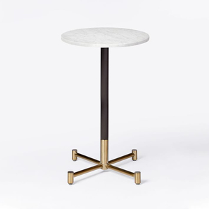 Mesa prefabricada de mármol de alta calidad, base de acero inoxidable, pata de <span class=keywords><strong>metal</strong></span> dorado, piedra de mármol, comedor, barra de café, mesa alta - Product Image 2