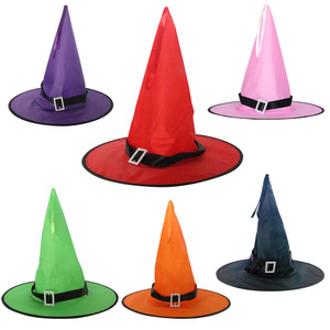Halloween Witch Hat Pointed Cone Shape Black Red Orange Purple Green Pink Indoor Decoration Party Costume <b>Accessory</b> - Product Image 1